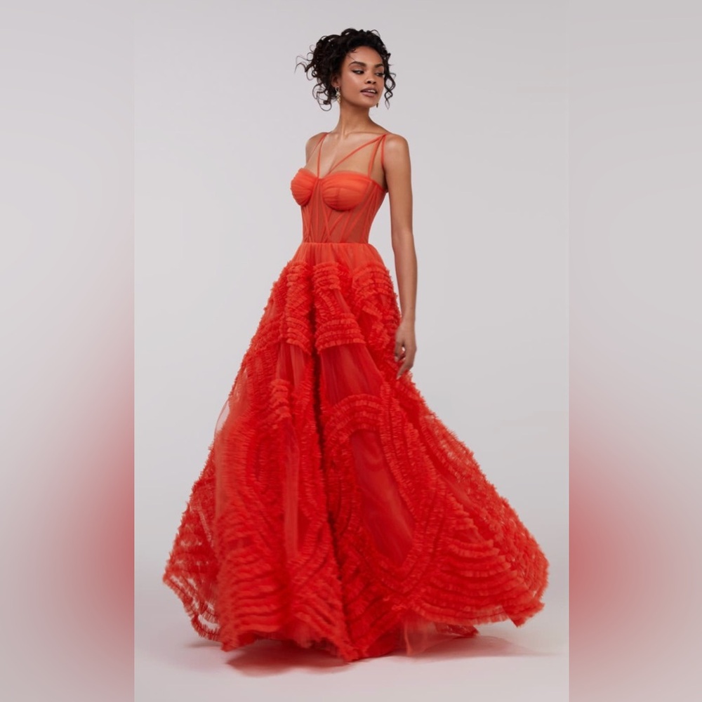 Milla Tangerine Tulle Ornament Maxi Dress